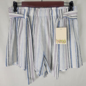 Bebop Shorts Womens‎ Large Multicolor Linen Blend High Rise New Striped Belted